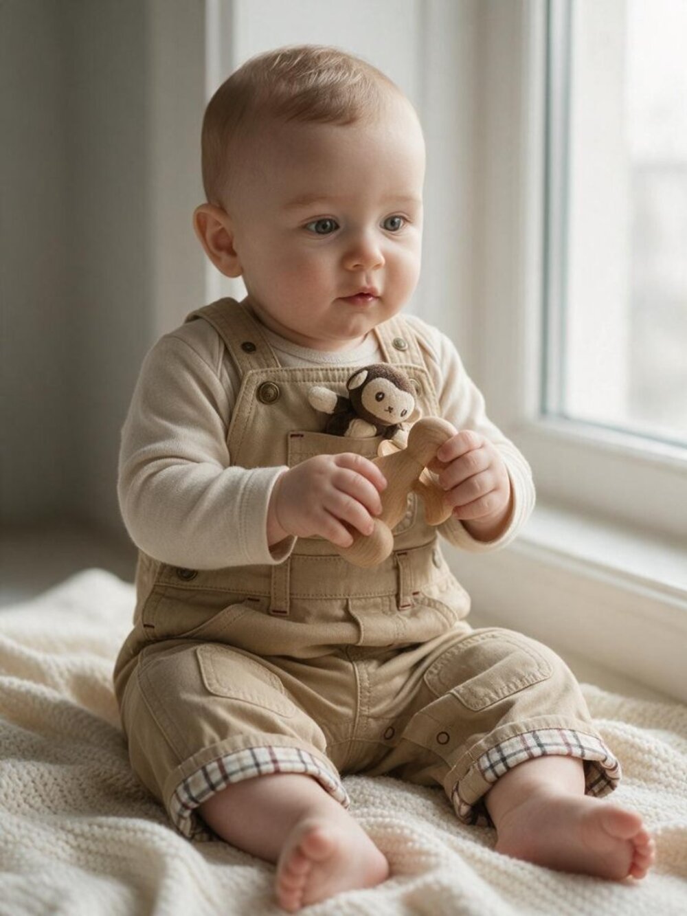 Gymboree Monkey Pocket Plush Pal Overalls Knee Patches  3-6 Months